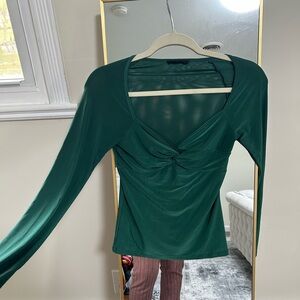 Chic Forest Green Twist-Front Blouse